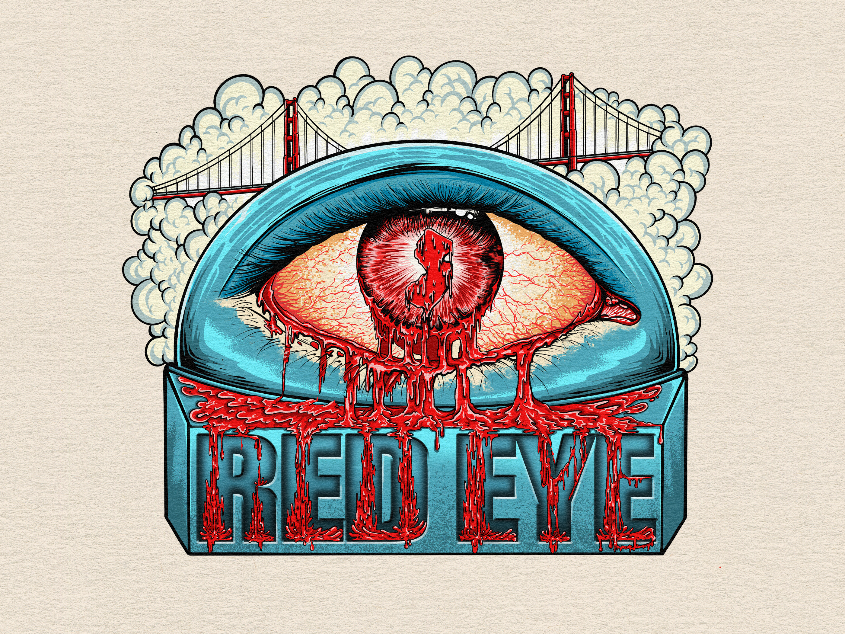 Red Eye : Illustration for Merchandise T-shirt apparel artwork badges bloodyart branding bridge cloudart design drippingeffect eye graphic design illustration logo meltingtypography merchandise psychedelicart redeye surrealart t shirt ui