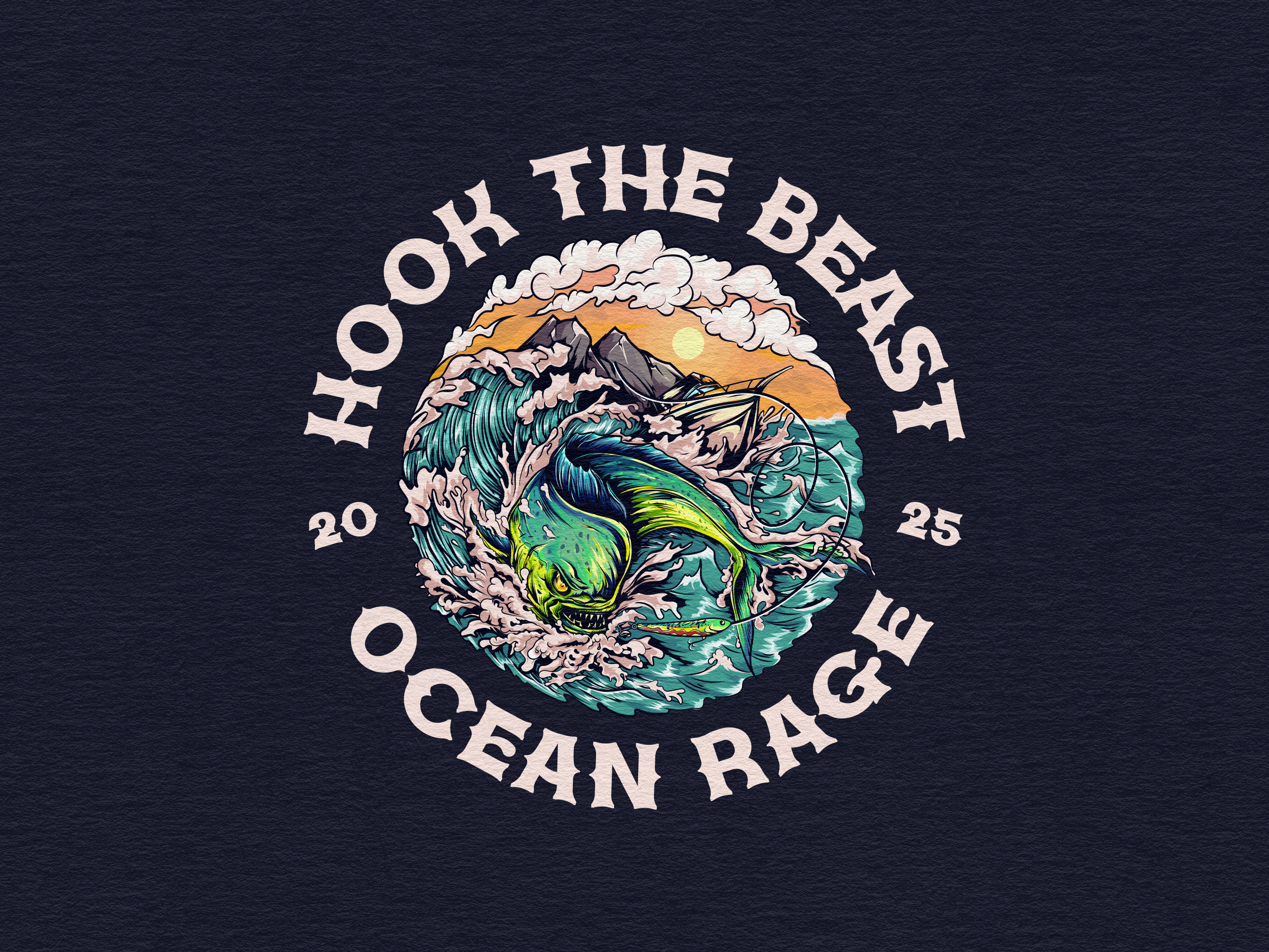 Hook The Beast Ocean Rage adventurevibes apparel artwork badges boatillustration branding design digitalillustration dolphinfish fishing graphic design hookthebeast illustration logo mahi mahi merchandise monsterfish oceanart oceanrage t shirt