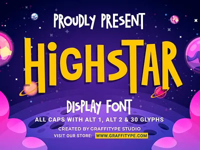 High Star Font alphabet capital cartoon cursive decorative display font graphic design headline lettering playful poster tittle type