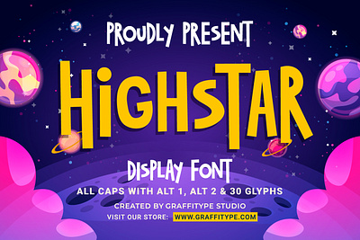 High Star Font alphabet capital cartoon cursive decorative display font graphic design headline lettering playful poster tittle type