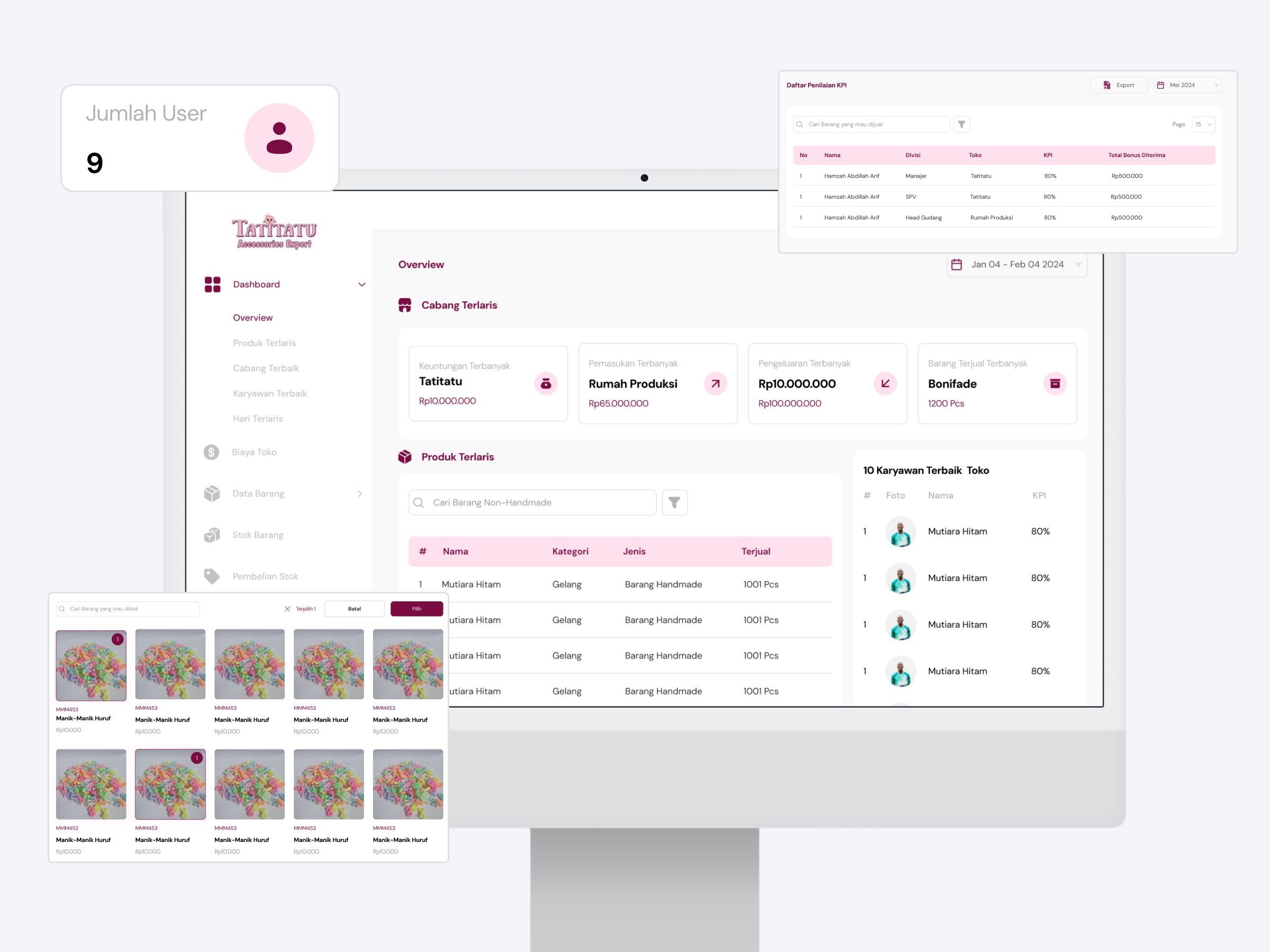 Operational System for Retail & Production beads kpi management operational system pink purple retail sales stock system ui uiux ux warehouse website