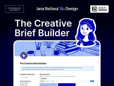 The Creative Brief Builder (Notion Template) branding briefing template client creative brief dashboard design design systems digital products freelance tools graphic design illustration management notion notion design notion template productivity project structure workflow
