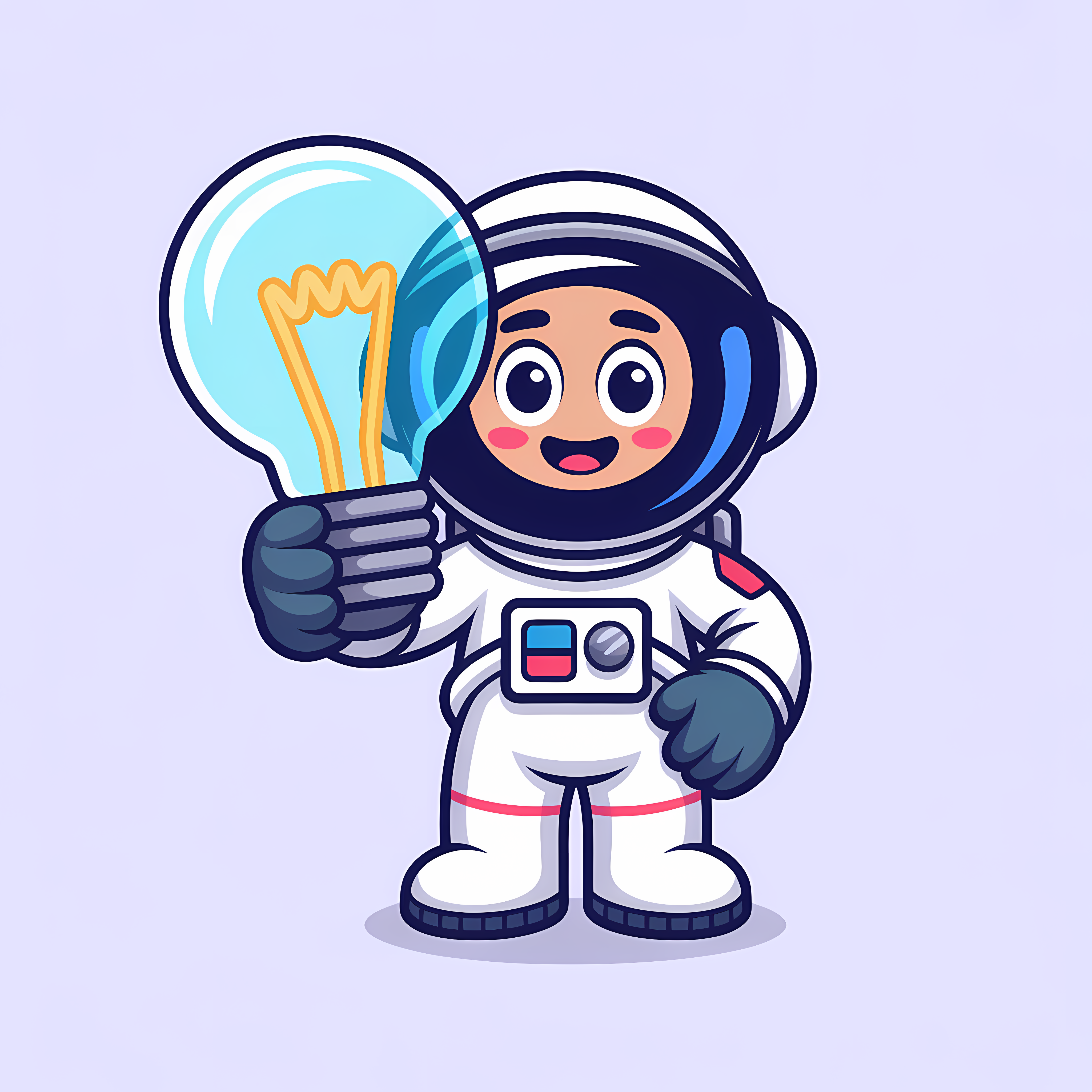 Cute Astronaut with Light Bulb Idea Mascot astronaut cartoon cartoon character character character art creativity cute discovery idea concept illustration innovation light bulb mascot mascot design space theme vector illustration