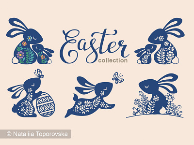 Collection of decorated Easter bunny silhouettes bunny cartoon cartoon character cut decorated design easter graphic design illustration laser cut lettering logo ornate pattern silhouette vector