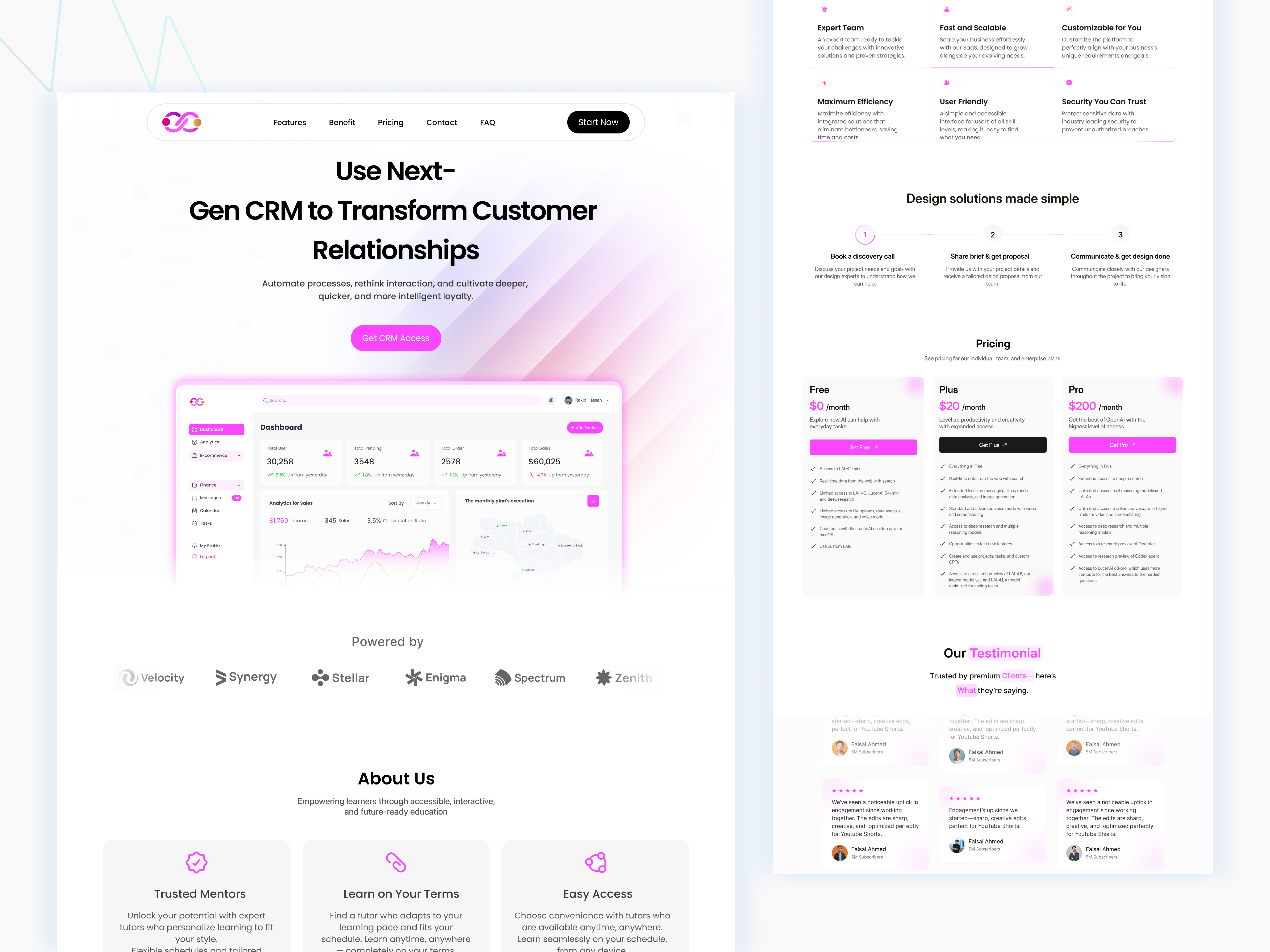 SaaS Landing Page | Next-Gen CRM Platform appdesign cleanui crm dashboard gradient landingpage marketing minimal modern pricingpage productdesign rakib saas startup testimonial ui uidesign uiux webdesign website