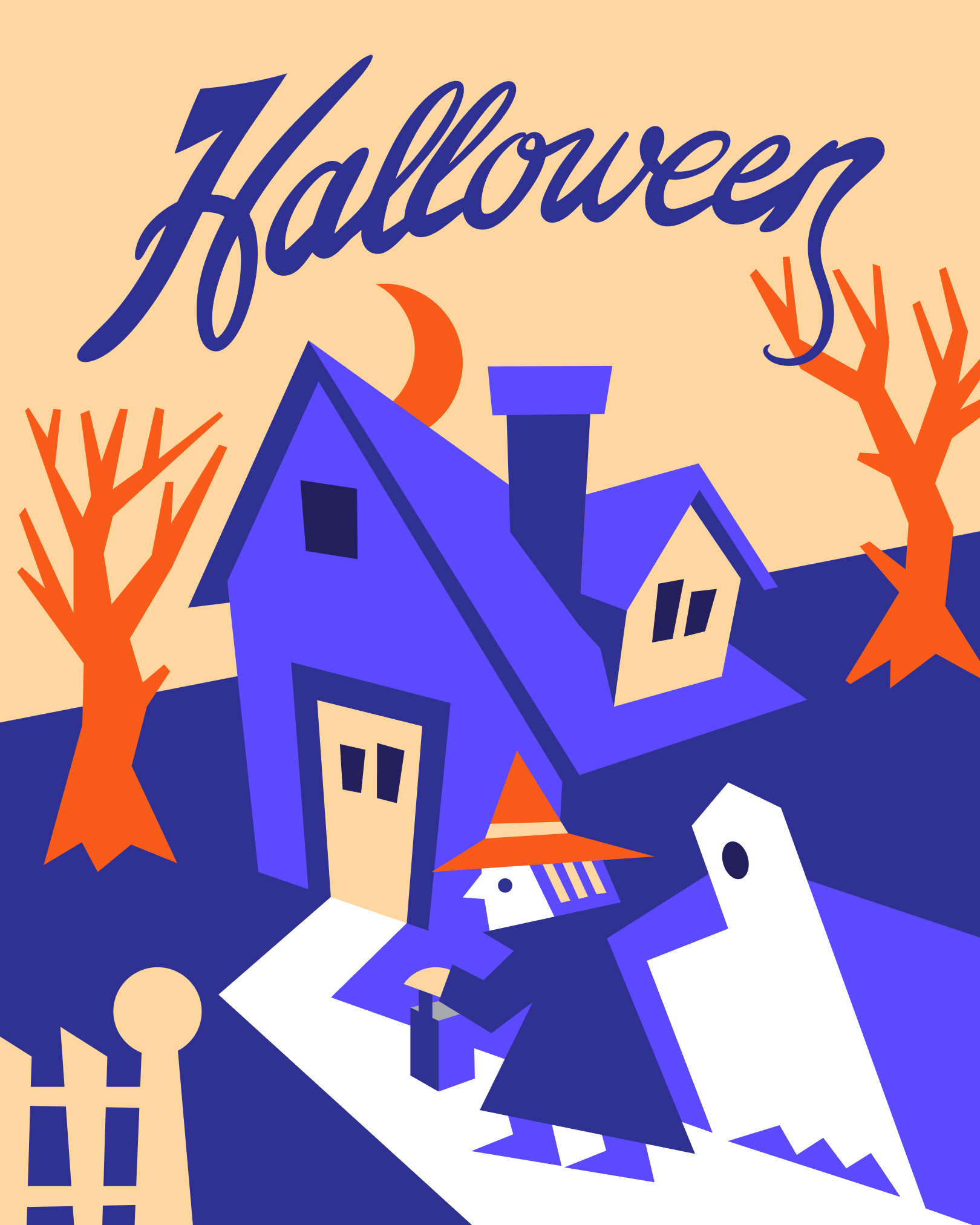 Happy Halloween Postcard Illustration colorful darkness ghost halloween happy halloween haunted house horror illustration moon night postcard scary spooky witch