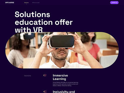 VertuVerse solutions page design education figma gradient immersive innovation interface landing learning tech technology typography ui ui ux ux vr web web design website