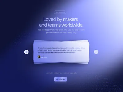 Testimonials Section card design clean landing page minimal product design purple reviews saas soft tech testimonials ui ux web design