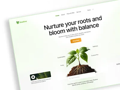 Rootiva | E-commerce Brand Website UI Design | Company Website clean company webpage company website design environmentaldesign green heropage organic product design service startup sustainability website trendy website ui ui design ux web web design web3 website