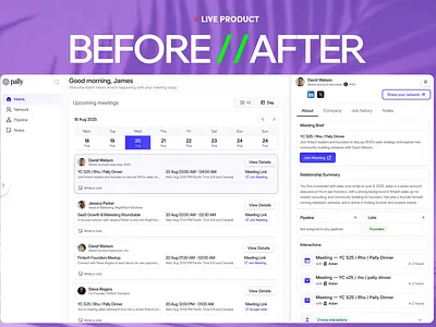 AI Relationship Manager SaaSDashboard Redesign app design before after best design agency bottomlineux client management crm customer management dashboard dashboard design minimal design pally product design relation magement saas design saasfactor ui ux ux design agency ux reast y combinator