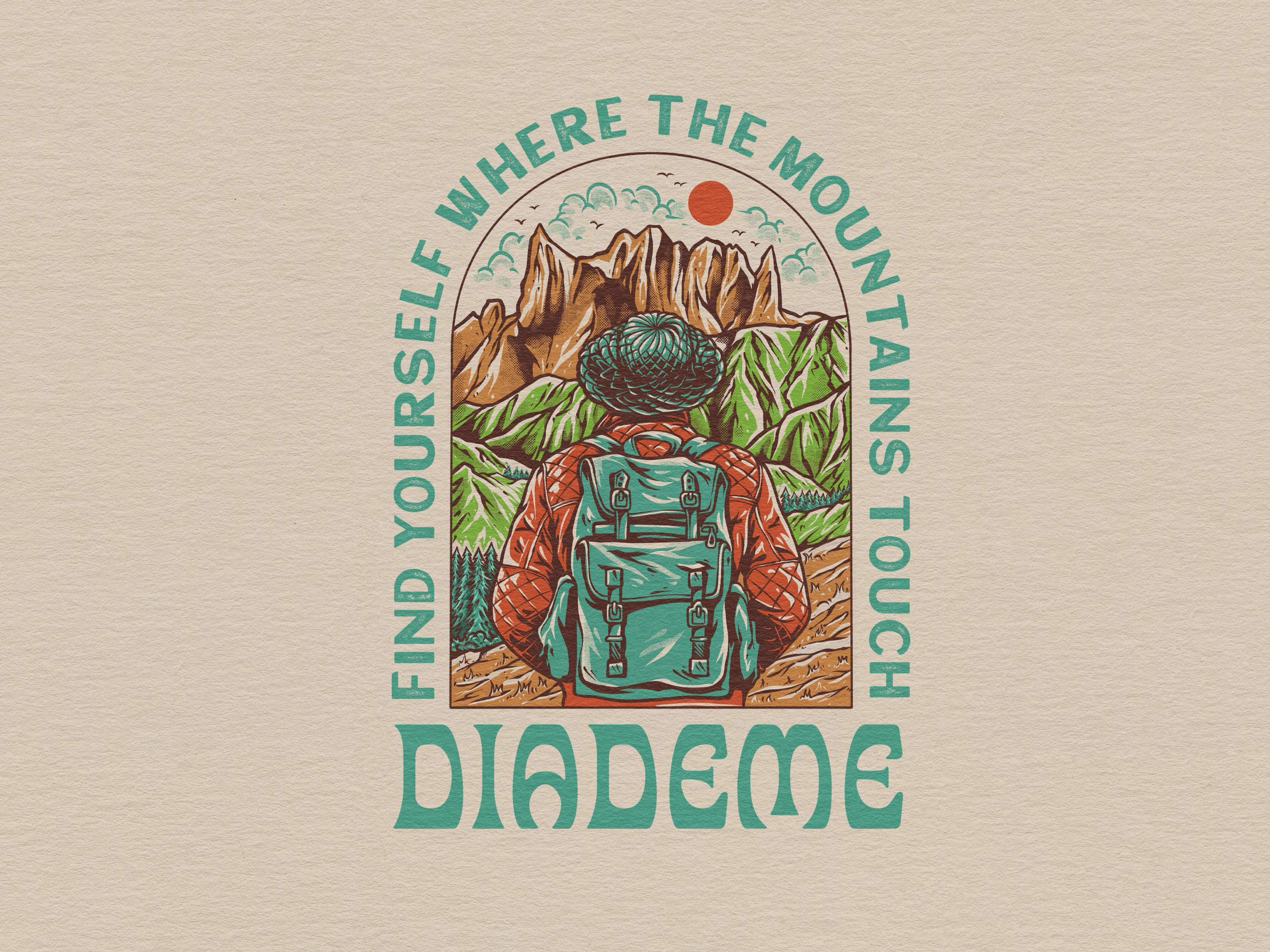 Diademe : Illustration for T-shirt adventure apparel artwork backpackervibes branding design graphic design handdrawnstyle hikinglife illustration logo merchandise mountain mountainexplorer outdoorvibes retrooutdoorart staywild t shirt ui vintageillustration