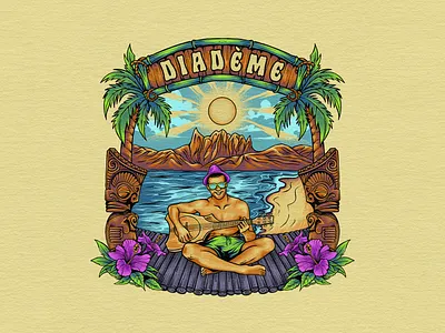 Diademe : Illustration for T-shirt alohavibes apparel artwork beachguitarist branding chillvibes design graphic design hawaiianstyle illustration merchandise oceansunset palm retrotropical summer t shirt tiki tropical flowers tropicalvibes vintage