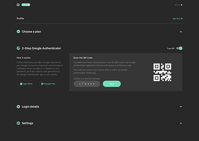 Profile • Settings • Two-Step Authenticator profile profile design profile web settings design settings profile two step authentication