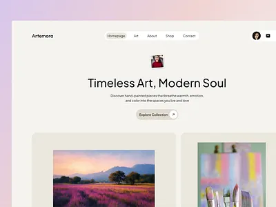 Artmora —Timeless Art Studio Website Design aestheticdesign artgallery artwebsite creativewebsite designinspiration dribbble figmadesign landingpagedesign minimaldesign modernwebdesign portfolioinspiration uidesign uxdesign