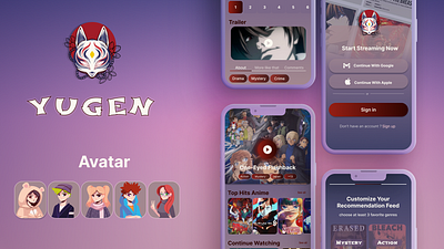 YUGEN - Anime App animeapp darkmode dribbble figma kitsune logo mobileapp uidesign uiux