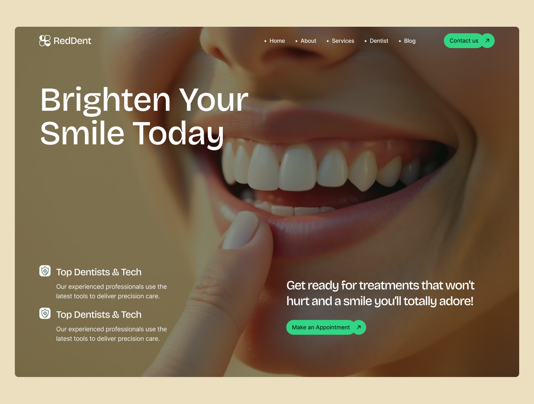 RedDent | Dental Service Website Design branding dental app dental clinic design doctor website figma healcare health homepage illustration landing page medical care mobile website modern website saas ui web design inspiration webflow website website redesign