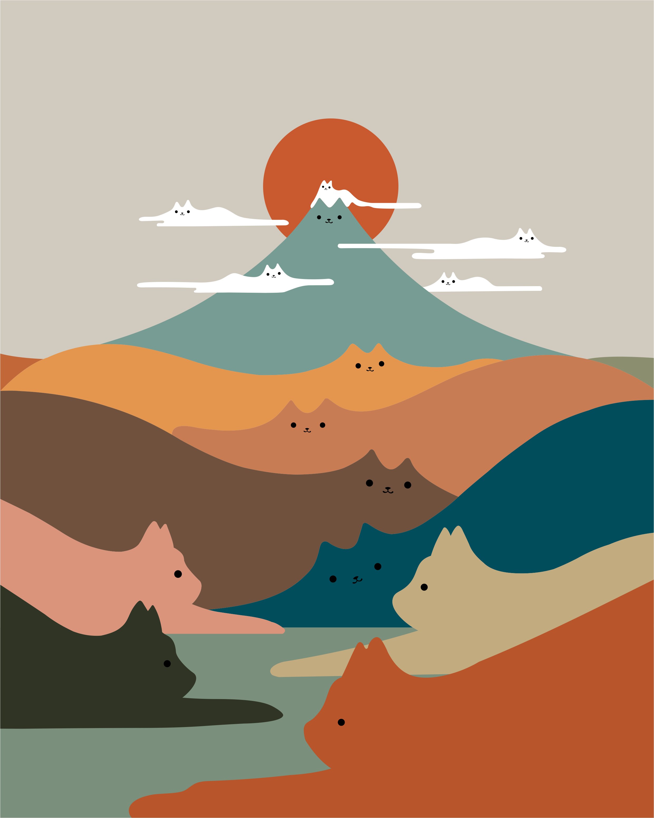 LANDSCAPE WITH CATS [VECTOR FREE] DOWNLOAD HERE! animal animation cats digitalarts drawing illustration landscape nature