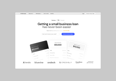 Borrower Hero Section - Exploration borrower design finance fintech hero hero section loaning ui ui design uiux