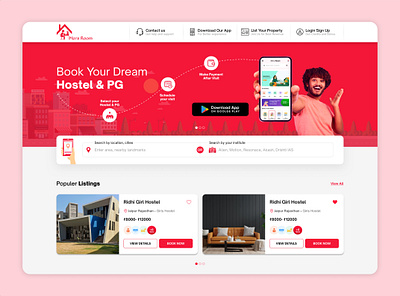 Mera Room Website figma design website graphic design hostel booking website hostel service website illustration pg booking website pg service website room booking room renting websites room service website ui ux website design ui website