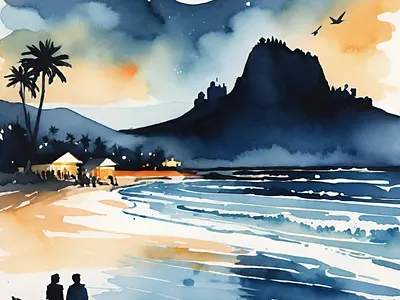 Moonlit Tide beach coastal escape illustration moon moonlight night ocean romantic seascape seaside serene tidal watercolor