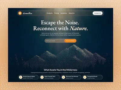 LumenRise - Landing Page calmdesign dailyui dribbblepopular landingpage landingpagedesign mindfuldesign naturedesign natureinspired outdoorretreat relaxingvibes uiuxdesign webdesign