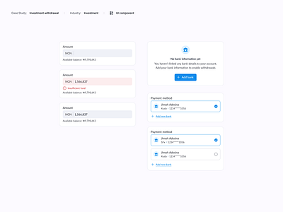 Investment Withdrawal UI design system investment payment method ui ux
