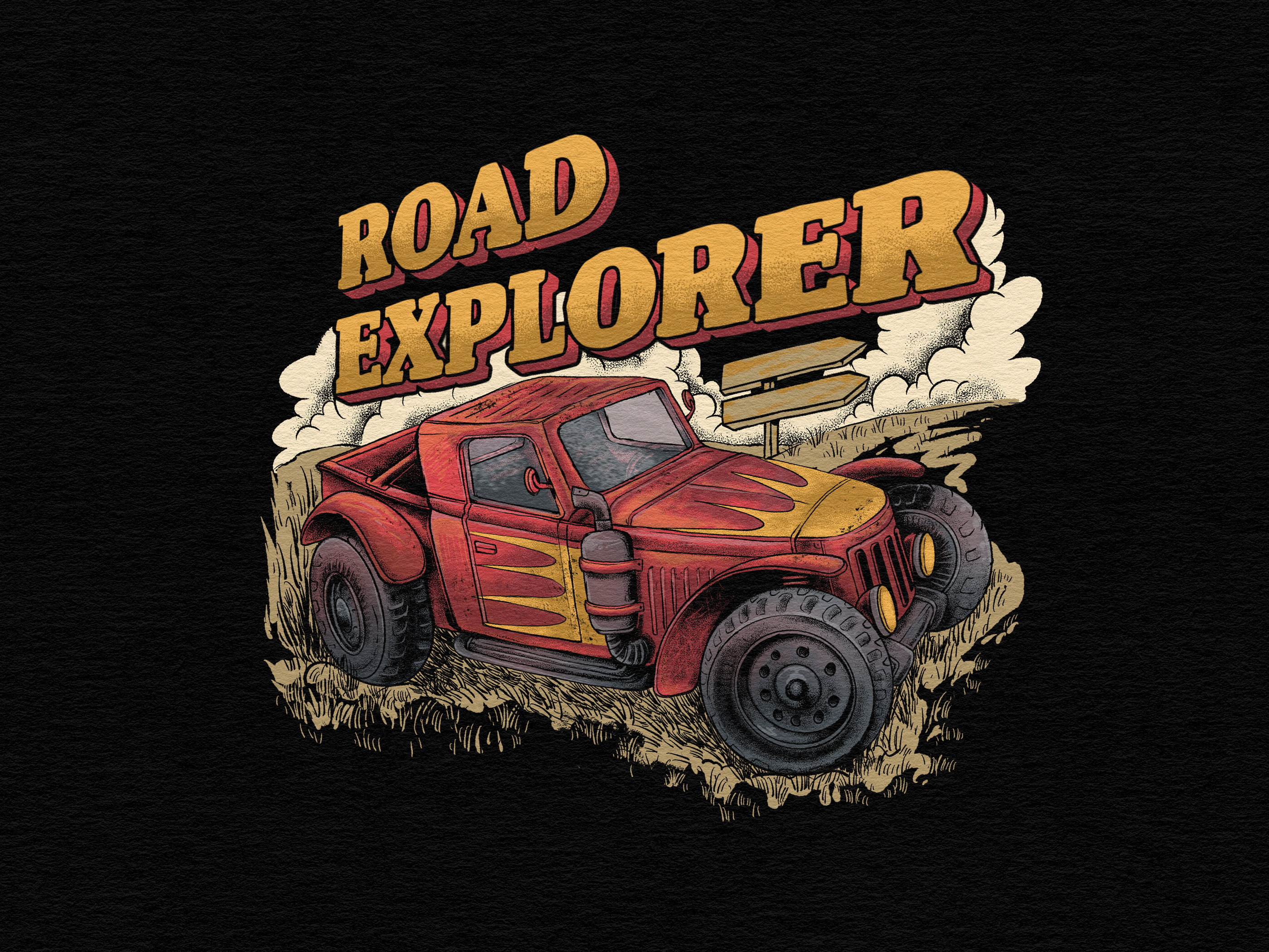 Road Explorer : Illustration for Skilline Design Co. 4x4 apparel artwork automotiveart branding carvintage design graphic design handdrwan illustration jeep merchandise offroad outdoors retrovintage ruckart t shirt vintage vintagedesign vintagetruck