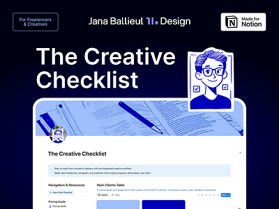 The Creative Checklist (Notion Template) checklist client creative creative assets dashboard freelance graphic design illustration notion notion template organisation pricing guide productivity project management studio toolkit