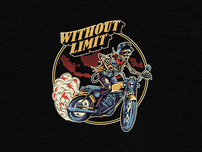 Without Limit : Illustration for T-shirt apparel artwork branding characterdesign chopper custombike design graphic design illustration merchandise merchdesign retrodesign roadtrip skeletonrider skullart t shirt vintage vintageillustration vintagemotorcycle withoutlimit