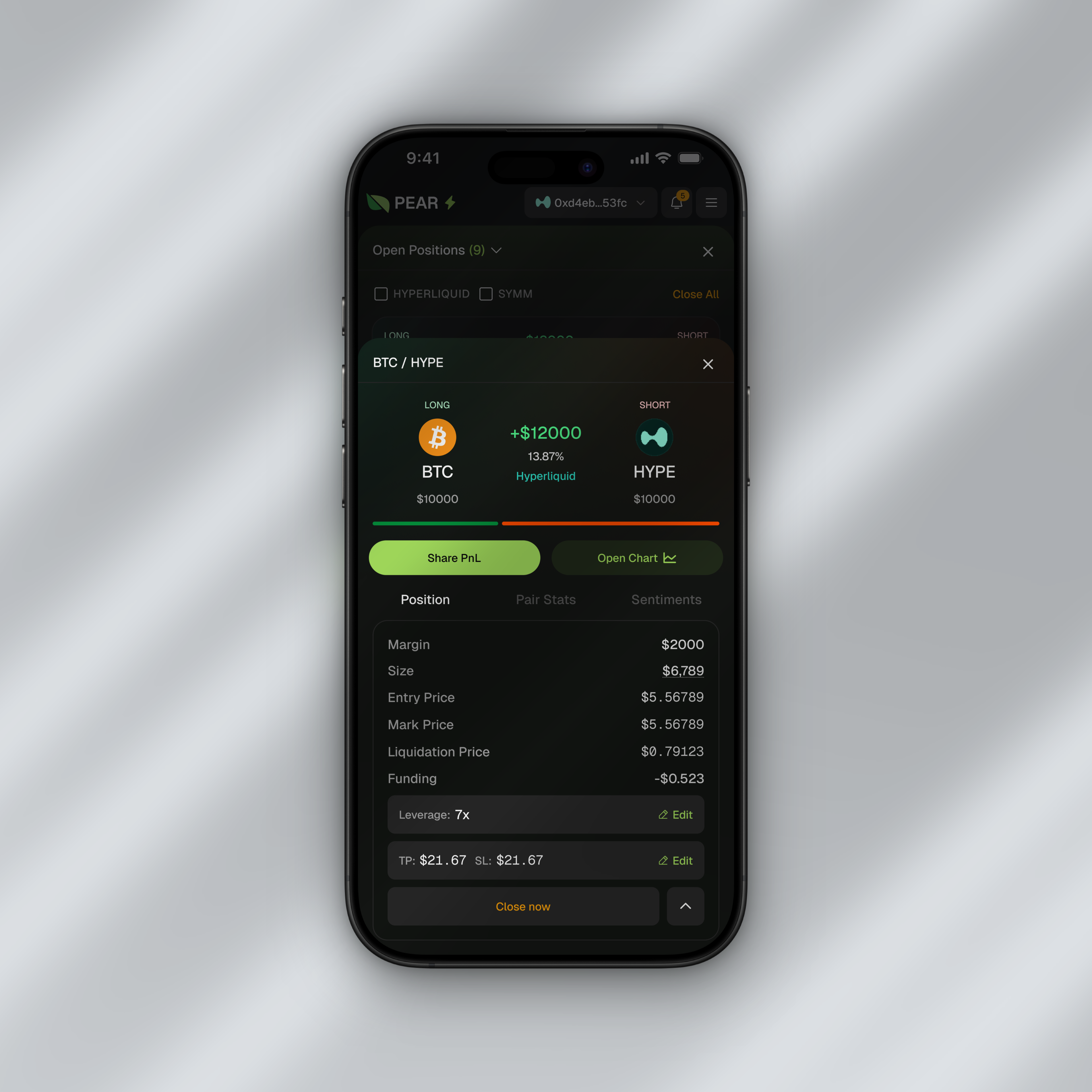Mobile Pair Trading agent ai ai trading bet betting degen design dex figma framer hyperliquid narrative onchain pair trading pear protocol signals trading ui vaults web3