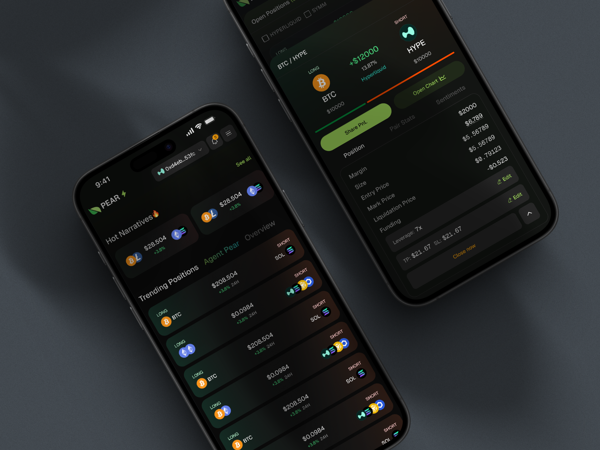 Mobile Trading agent pear base base app design dex dex trading figma frontend graphic design hyperliquid leverage pair pair trading trading ui ux web3