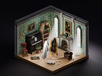 Through the walls 3d 3d character blender diorama ghost halloween library low poly modelling room spooky