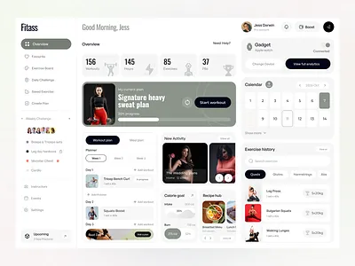 Fitass Workout Web Application Design application dashboard exercisetrackingapp fitnessapp fitnessdashboard gym gymapp overview software task uidesign uxdesign webapp webdesign workout