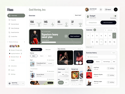 Fitass Workout Web Application Design application dashboard exercisetrackingapp fitnessapp fitnessdashboard gym gymapp overview software task uidesign uxdesign webapp webdesign workout