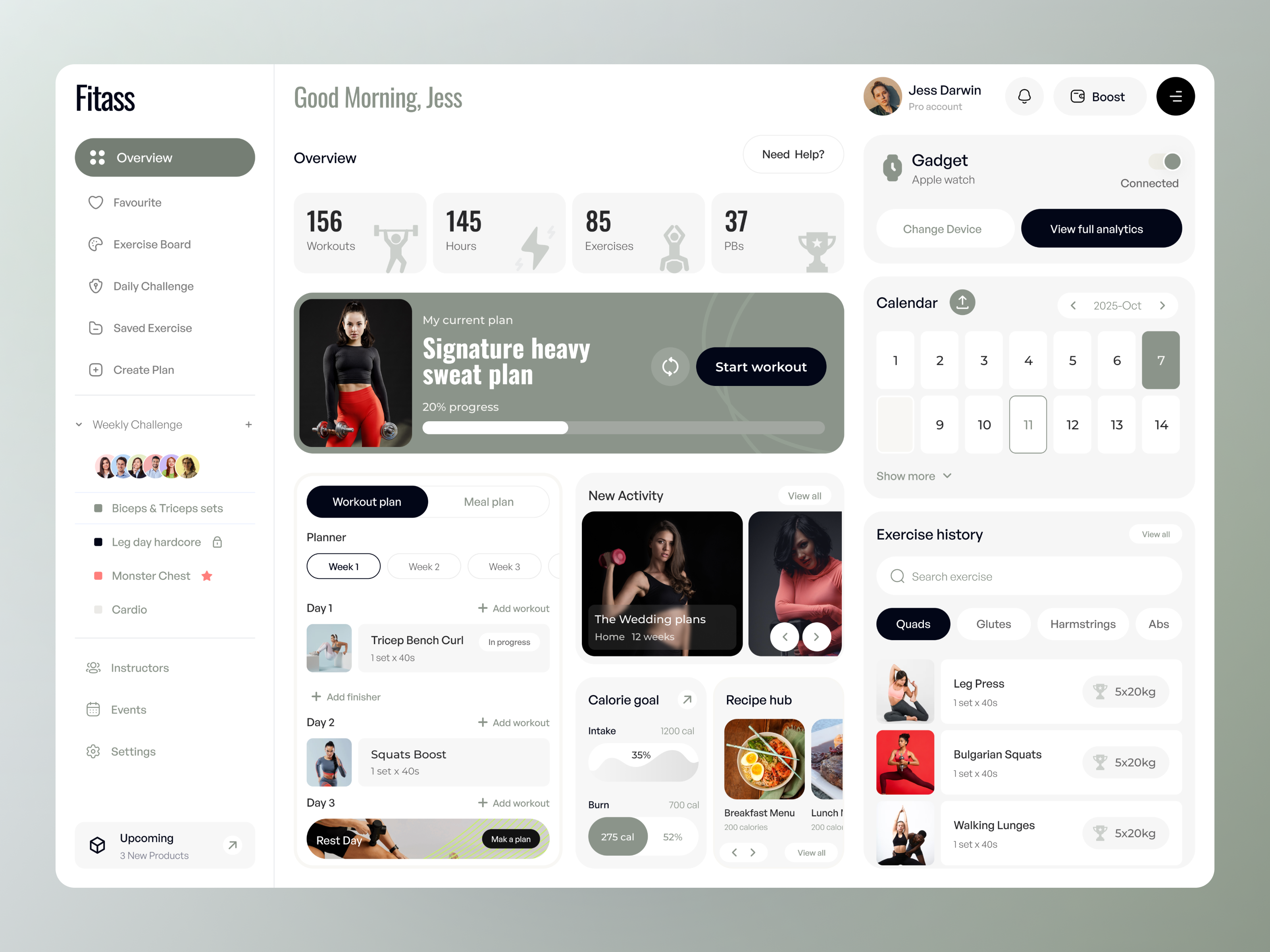 Fitass Workout Web Application Design application dashboard exercisetrackingapp fitnessapp fitnessdashboard gym gymapp overview software task uidesign uxdesign webapp webdesign workout
