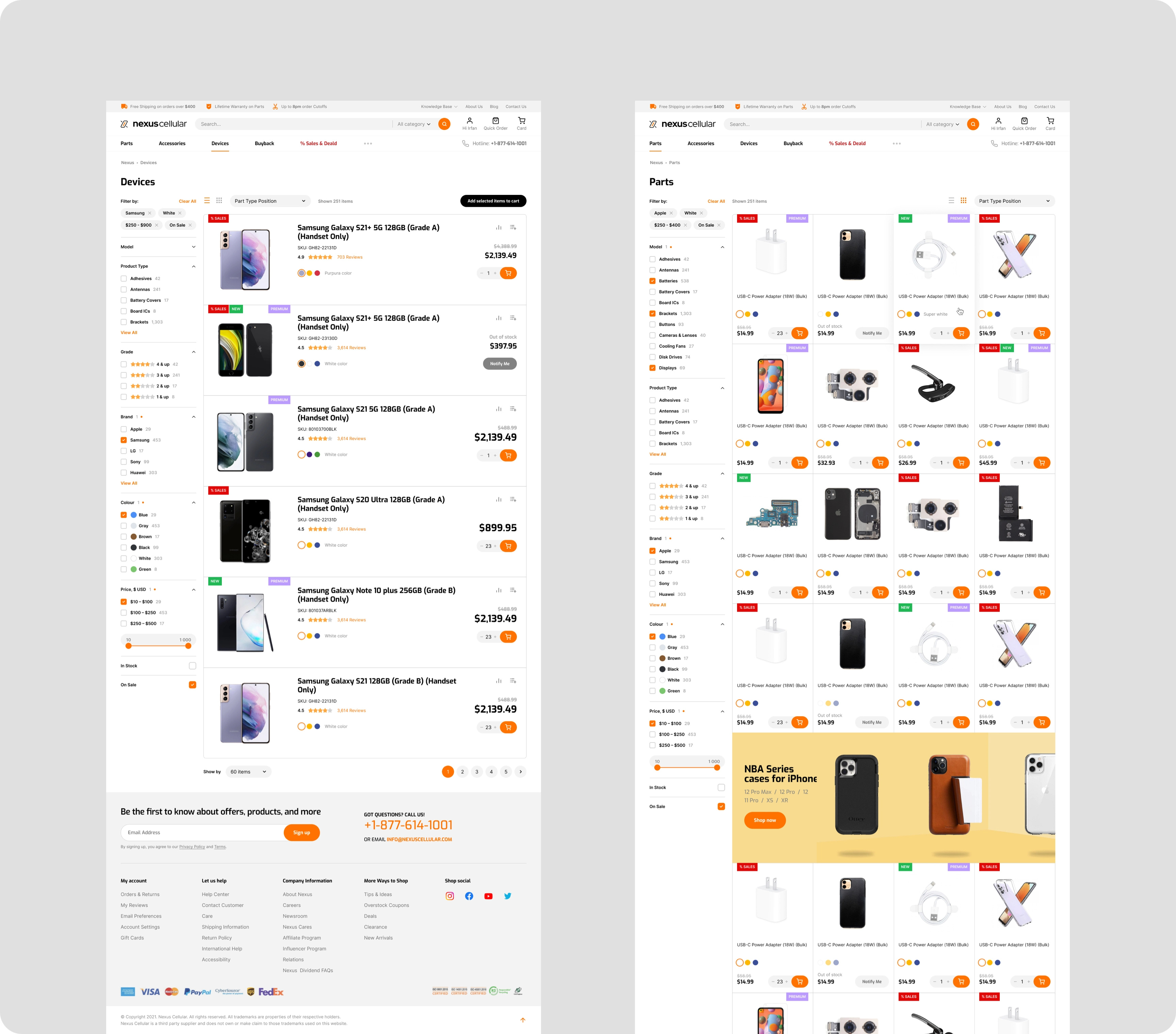 Catalog Page for Nexus Cellular website. Ecommerce. Store design accessories brand identity branding businesses canada catalog commerce platform ecommerce logo magento orange phones product list shop shopify store ui ux web website
