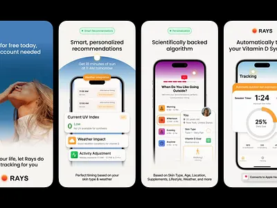 Rays - iOS & Android ASO Screenshots | Health & Wellness Mobile app appstore artspire asoscreenshots figma google market healthapp ios ios app ios design mobile mobile app mobile app design mobile first screenshots ui ux welness