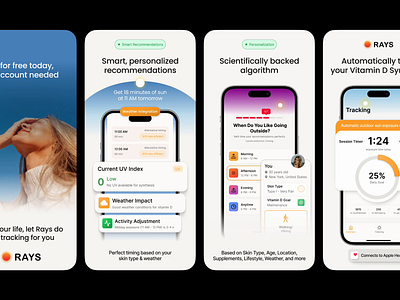 Rays - iOS & Android ASO Screenshots | Health & Wellness Mobile app appstore artspire asoscreenshots figma google market healthapp ios ios app ios design mobile mobile app mobile app design mobile first screenshots ui ux welness