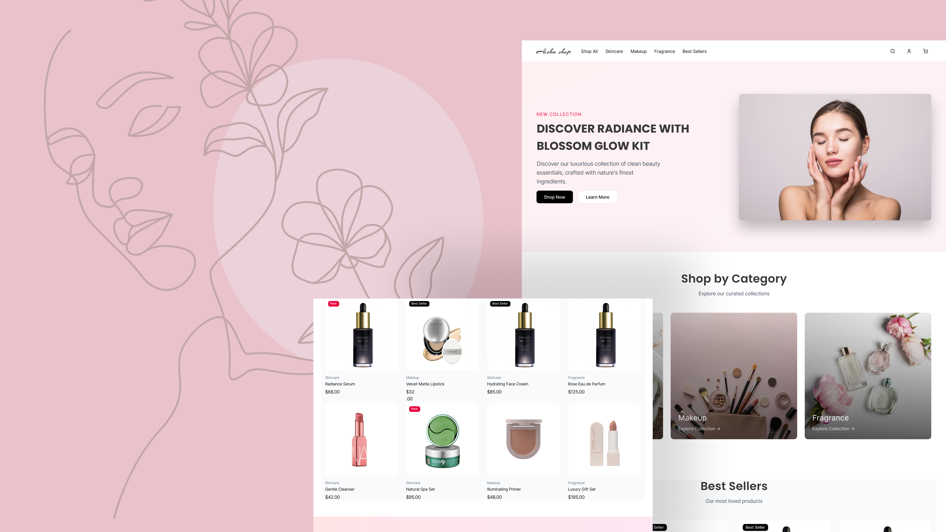 Clean Beauty E-commerce UI – Soft & Elegant Aesthetic e commerce form graphic design illustration logo pop up ui ui design