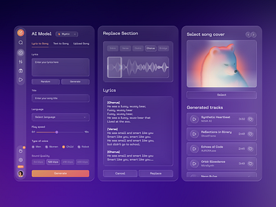 AI Song Generator — Soft Glow UI aidesign darkmode dashboard dribble generating generation glow gradientui inspiration musicapp musicgeneration musicgenerator neonui productdesign uidesign uxui webappdesign