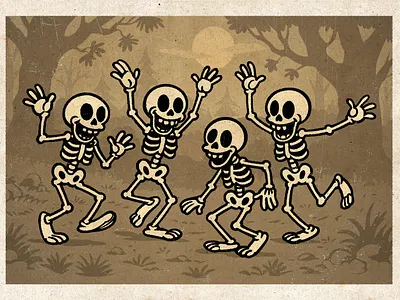 Skeletons Dance Party: 1930s Cartoon Style branding cartoon character design illustration logo mascot retro cartoon retro style rubber hose t shirt vintage cartoon vintage style