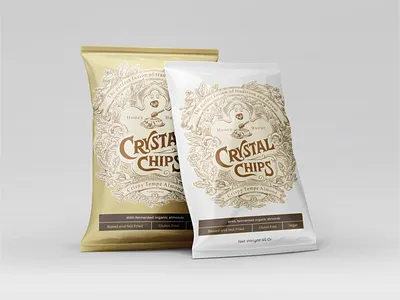 Packaging Design: Crystal Chips beverages branding chips design engraving food graphic design illustration lettering packaging traditional vector vintage