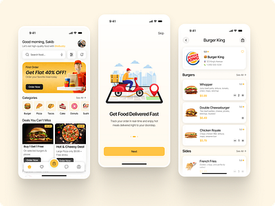 BiteBuddy – Food Delivery Mobile App UI with Customizable Orders burger app ui clean food ui delivery startup food delivery app food tech design ios app design meal customization minimal design mobile app mobile ordering modern mobile ux modern ui modrn ui onboarding splash screen pizza delivery app product detail page promo banner restaurant e commerce ui inspiration warm color palette