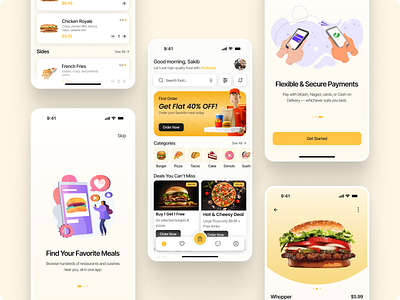 BiteBuddy – Food Delivery Mobile App UI with Customizable Orders burger app ui clean food ui delivery startup food delivery app food tech design ios app design meal customization minimal design mobile app mobile ordering modern mobile ux modern ui onboarding splash screen pizza delivery app product detail page promo banner restaurant e commerce ui inspiration warm color palette