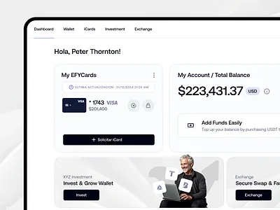 Wallet - Desktop add funds app balance btc clean crypto dashboard debit card exchange flat investment layout minimal ui usdt ux wallet web