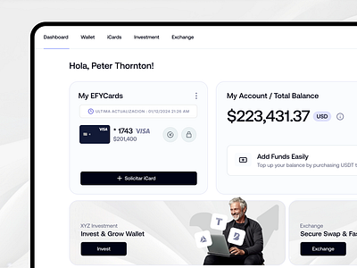 Wallet - Desktop add funds app balance btc clean crypto dashboard debit card exchange flat investment layout minimal ui usdt ux wallet web