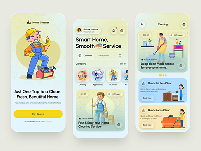 Home Cleaner App | Smart Home Service UI/UX Design 🧼 appdesign cleaningapp cleanui dailyui designinspiration home cleaner app home cleaning app homemaintenance illustration interactiondesign minimaldesign mobileapp mobileui onboarding pastelcolors servicedesign smartservice uiconcept uidesign uxdesign