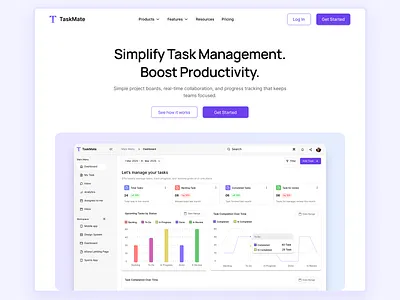 TaskMate - Task Management landing page branding creative webdesign daily design inspiration daily webdesign design figma practice freelancer webdesign landing page landing pages learning figma portfolio projects task management landing page task management website ui uiux uiux design user experience user research website website design