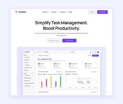 TaskMate - Task Management landing page branding creative webdesign daily design inspiration daily webdesign design figma practice freelancer webdesign landing page landing pages learning figma portfolio projects task management landing page task management website ui uiux uiux design user experience user research website website design