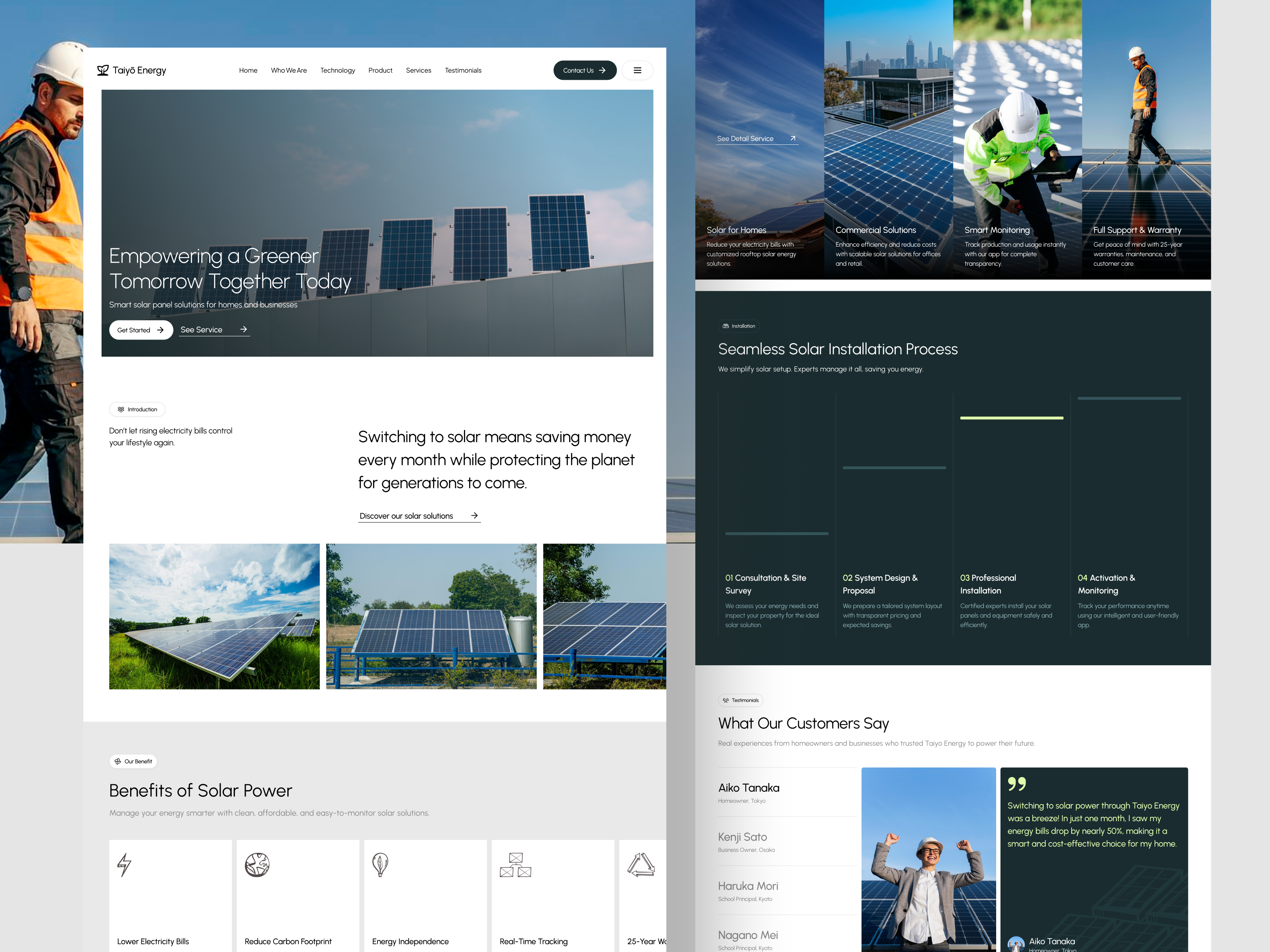 Taiyō Energy - Modern Solar Panel Website Design clean clean web design design eco friendly design energy solutions website inspiration minimal website design modern uxui design nature inspired website professional website design responsive web design solar panel website solar power web design sustainable web design trendy website design ui ui design uidesign web design website